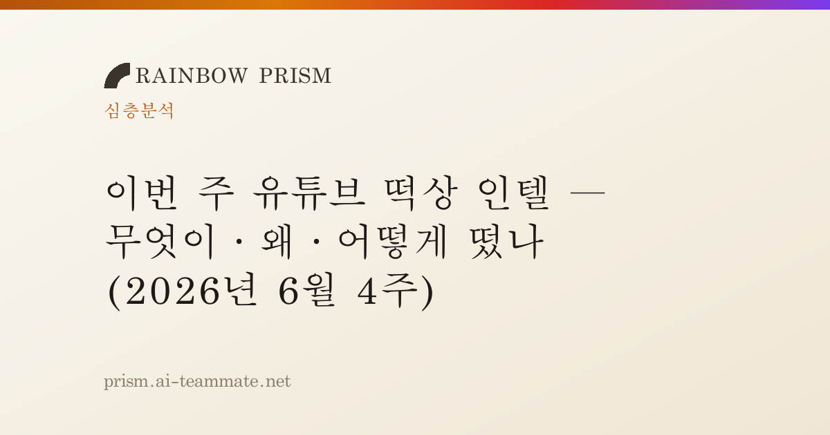 이번 주 유튜브 떡상 인텔 — 무엇이·왜·어떻게 떴나 (2026년 6월 4주)